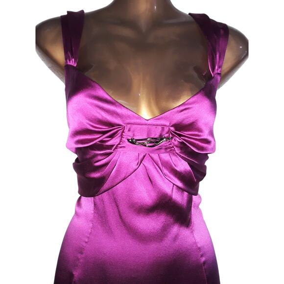 Roberto Cavalli Sz 42 Auth Magenta Ruched Front Rhinestone Dress - Picture 2 of 9